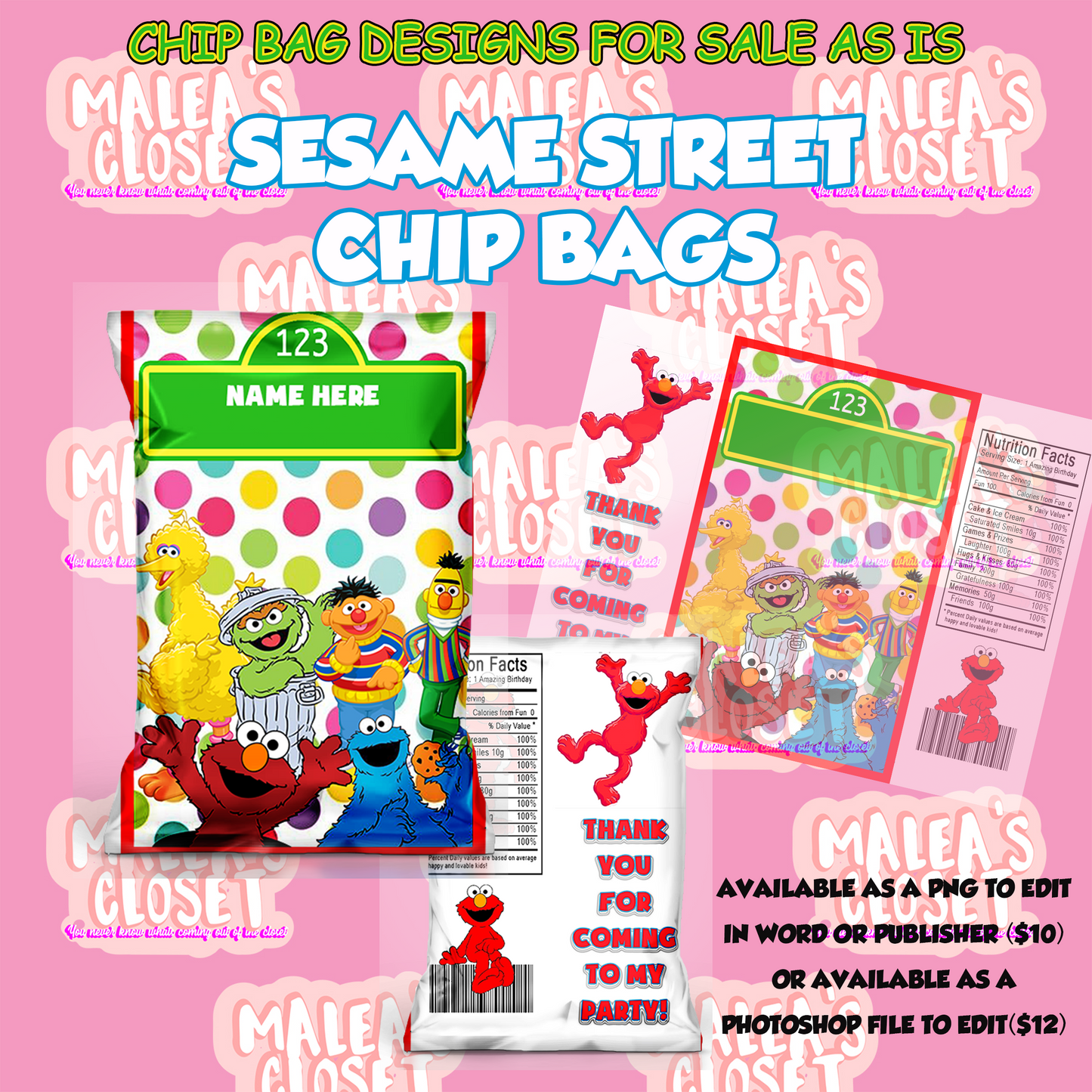 Sesame Street Chip Bags(EDIT AND NON EDIT)